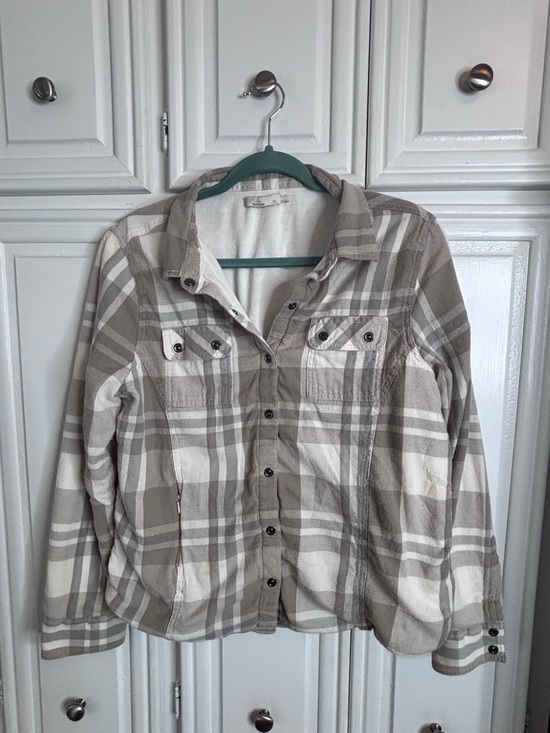 Prana Jackets & Blazers - Prana Plaid Button-Front Women's lined Flannel in Taupe & Cream XL